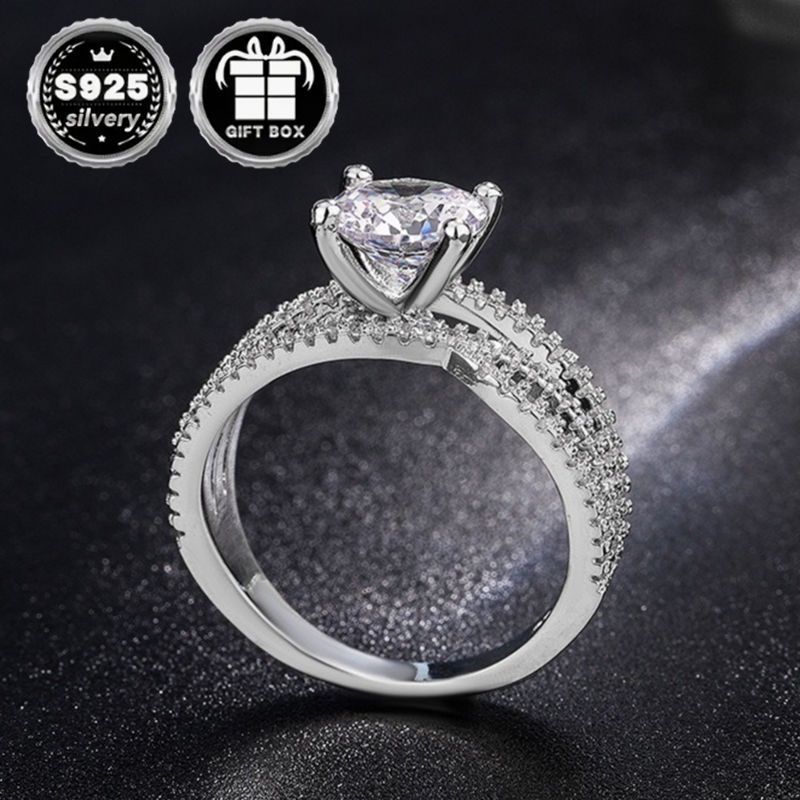 Ayollar uchun Zirconia bilan burilgan shank bilan Sterling Silver abadiy uzuk
