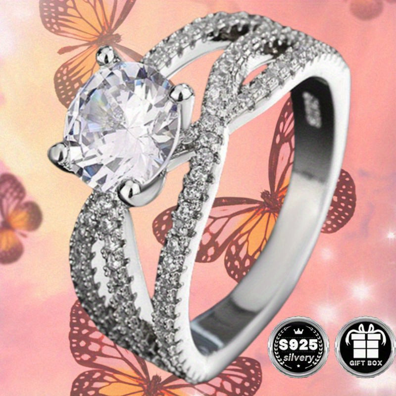 Ayollar uchun Zirconia bilan burilgan shank bilan Sterling Silver abadiy uzuk