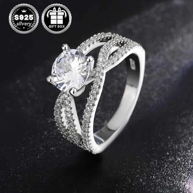 Ayollar uchun Zirconia bilan burilgan shank bilan Sterling Silver abadiy uzuk