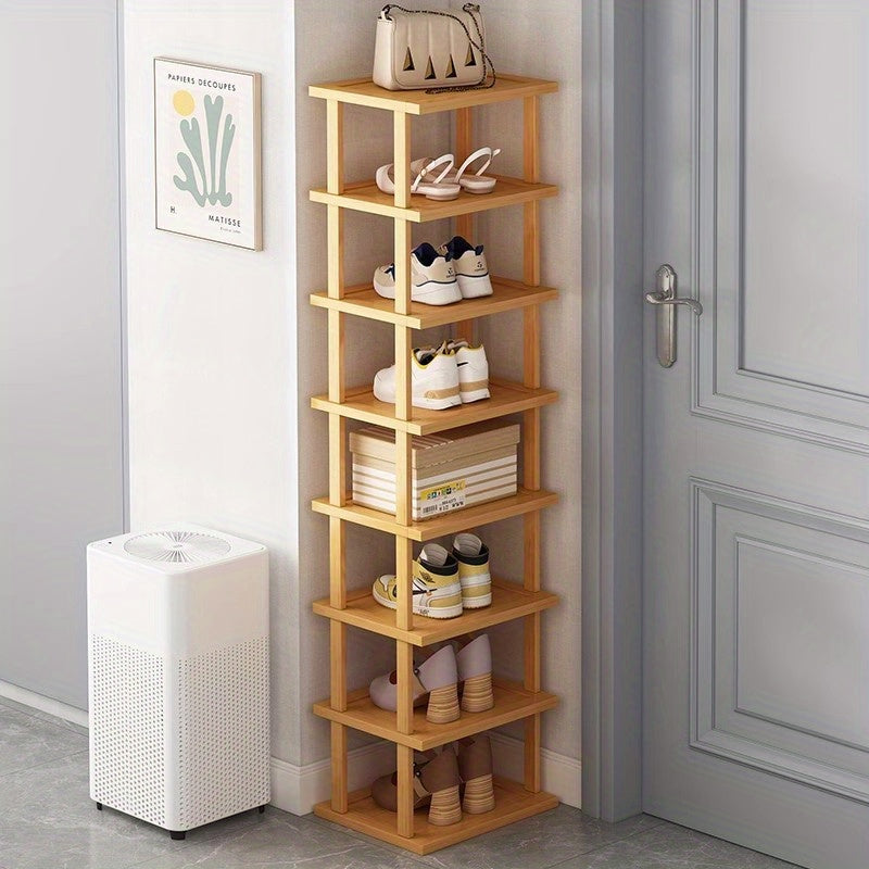 Compact Multi-Level Shoe Organizer for Small Spaces, Sturdy Wood, Sleek Design