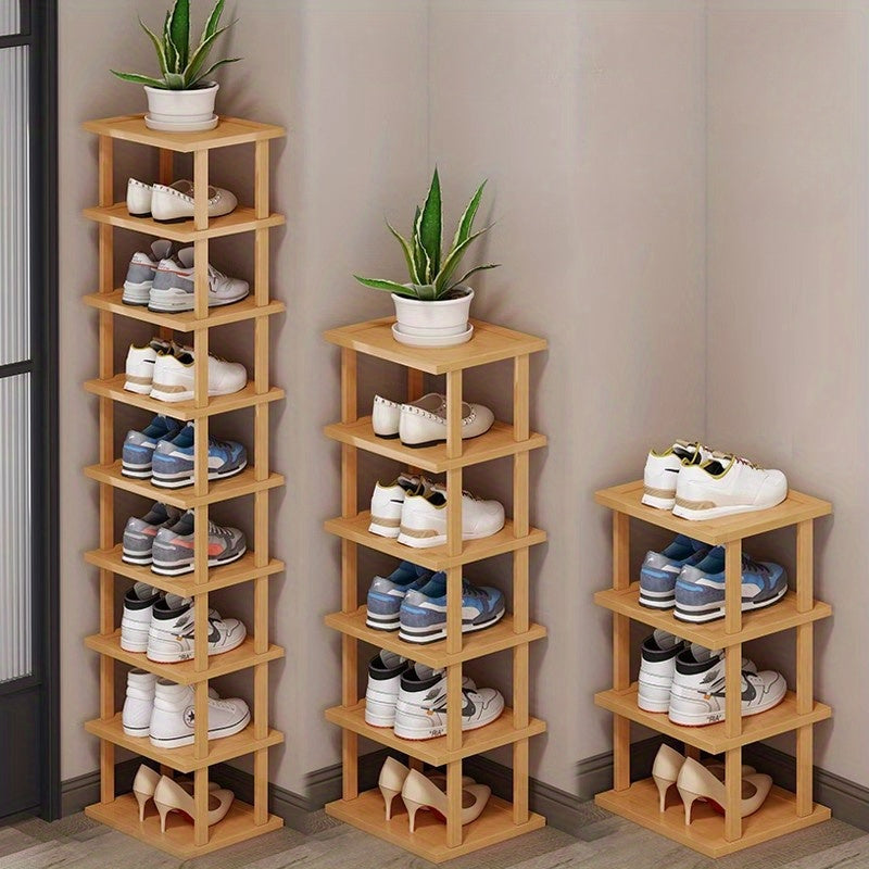Compact Multi-Level Shoe Organizer for Small Spaces, Sturdy Wood, Sleek Design