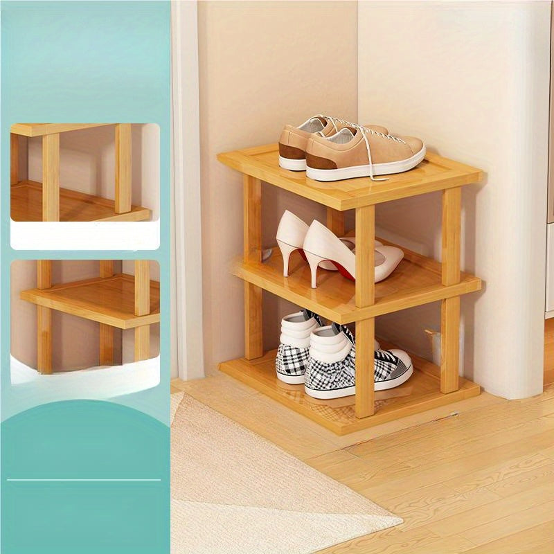 Compact Multi-Level Shoe Organizer for Small Spaces, Sturdy Wood, Sleek Design