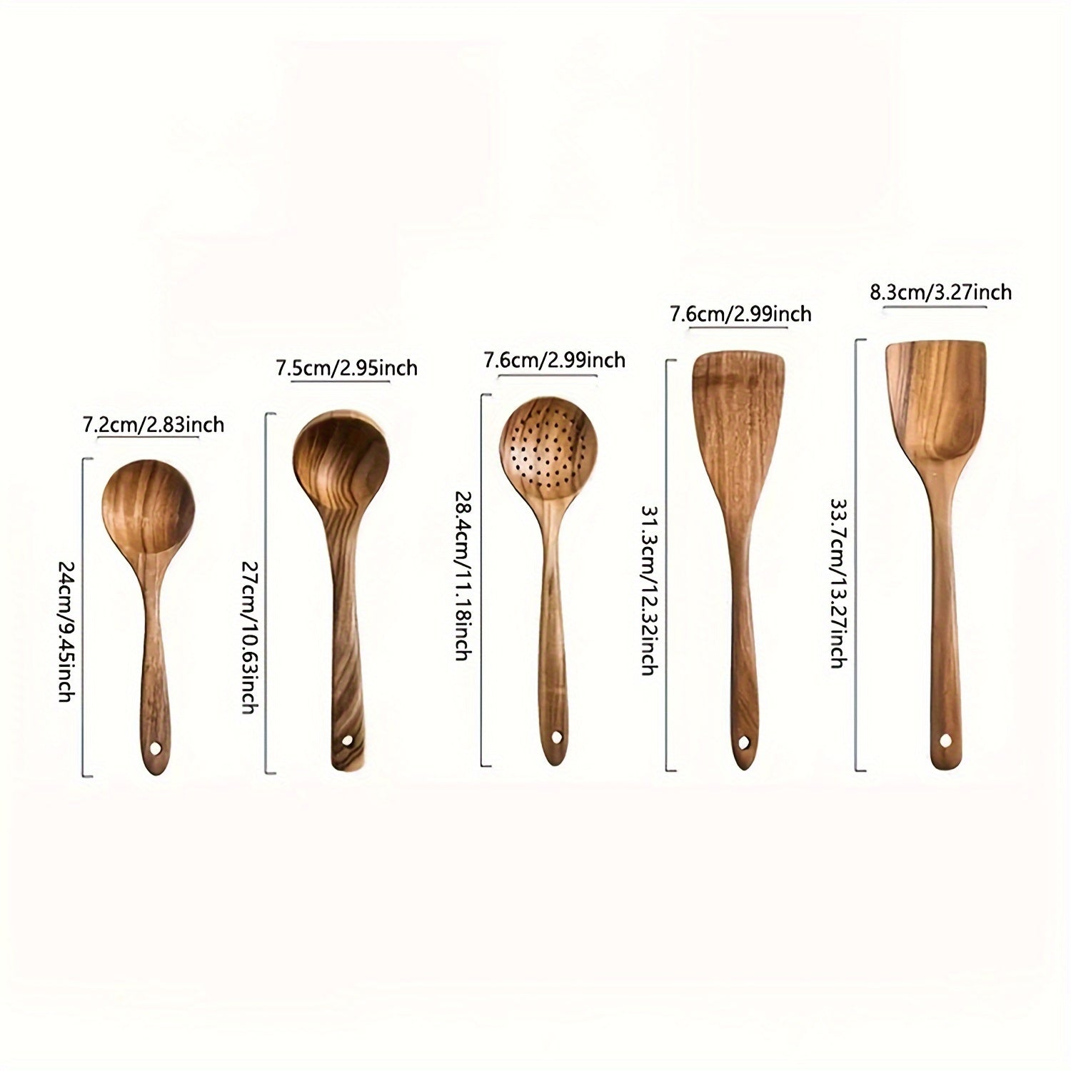 Set of 5 Natural Wood Kitchen Utensils for Non-Stick Pots and Cooking
