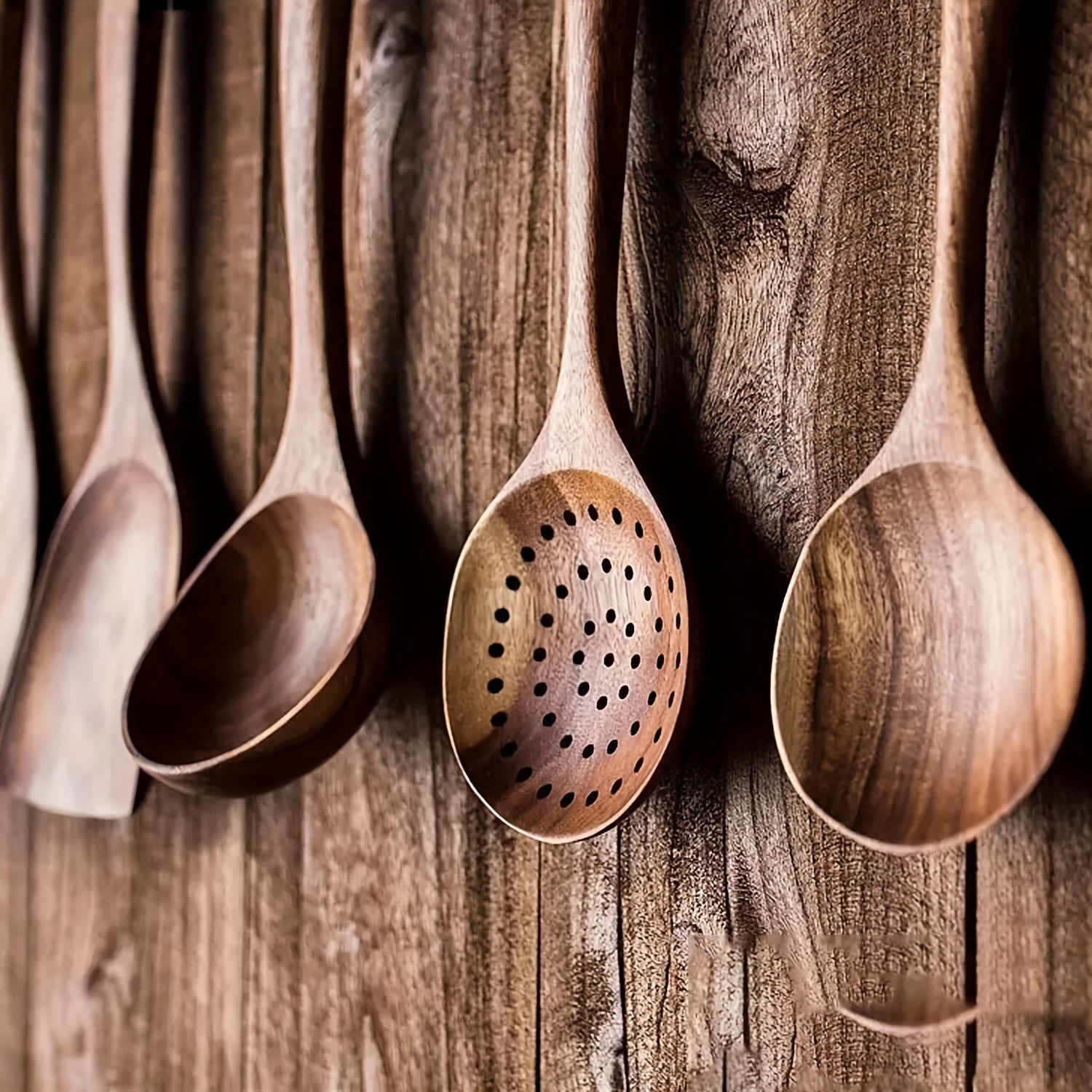 Set of 5 Natural Wood Kitchen Utensils for Non-Stick Pots and Cooking