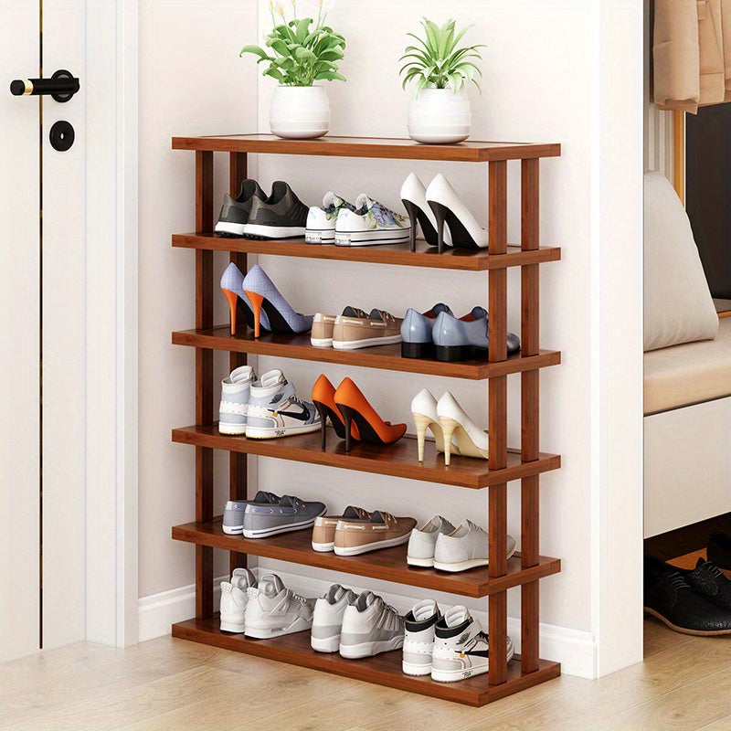 Estante para zapatos de madera multicapa con organizador de entrada de cuero sintético
