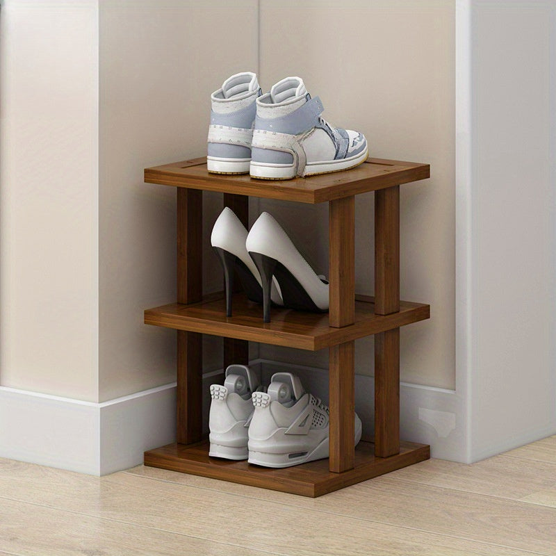 Estante para zapatos de madera multicapa con organizador de entrada de cuero sintético