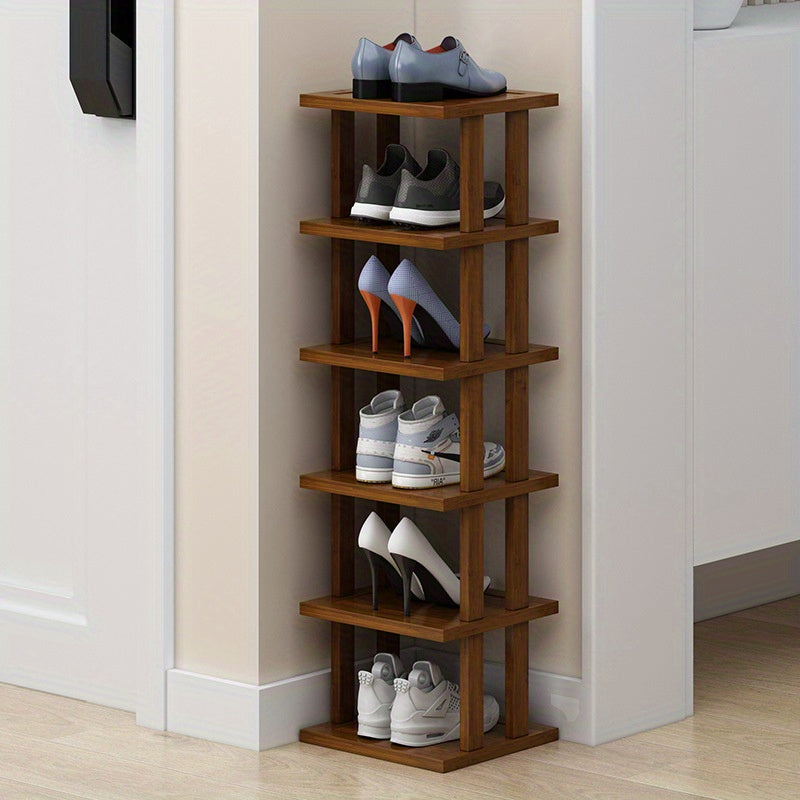 Estante para zapatos de madera multicapa con organizador de entrada de cuero sintético