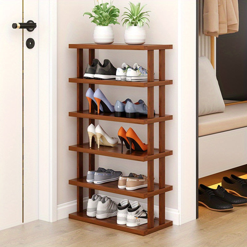 Estante para zapatos de madera multicapa con organizador de entrada de cuero sintético
