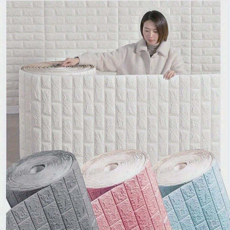 Self-Adhesive 3D Brick Wall Wallpaper Stickers Stone and Wood Texture 100cm Roll