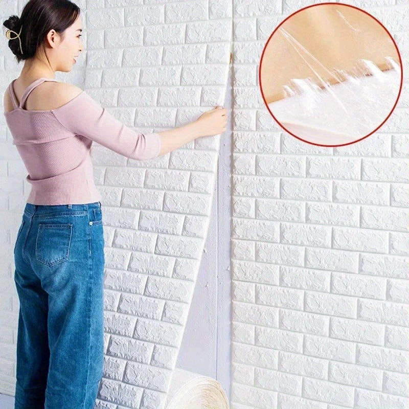 Self-Adhesive 3D Brick Wall Wallpaper Stickers Stone and Wood Texture 100cm Roll