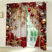 Set of 2 Christmas Star and Ornament Semi-Sheer Curtains Festive Polyester Rod Pocket for Living Room and Office