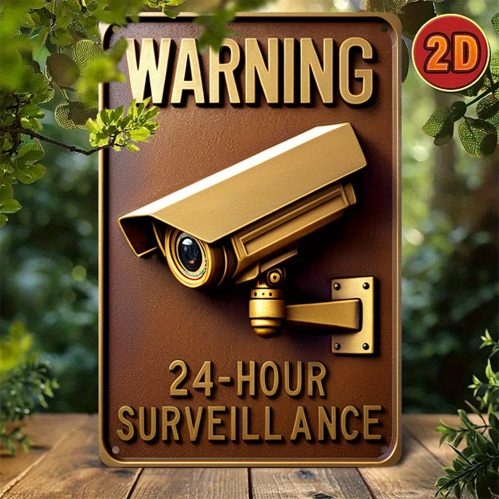 24-Hour Surveillance Warning Sign Made of Durable Iron Wall Decor for Home or Business
