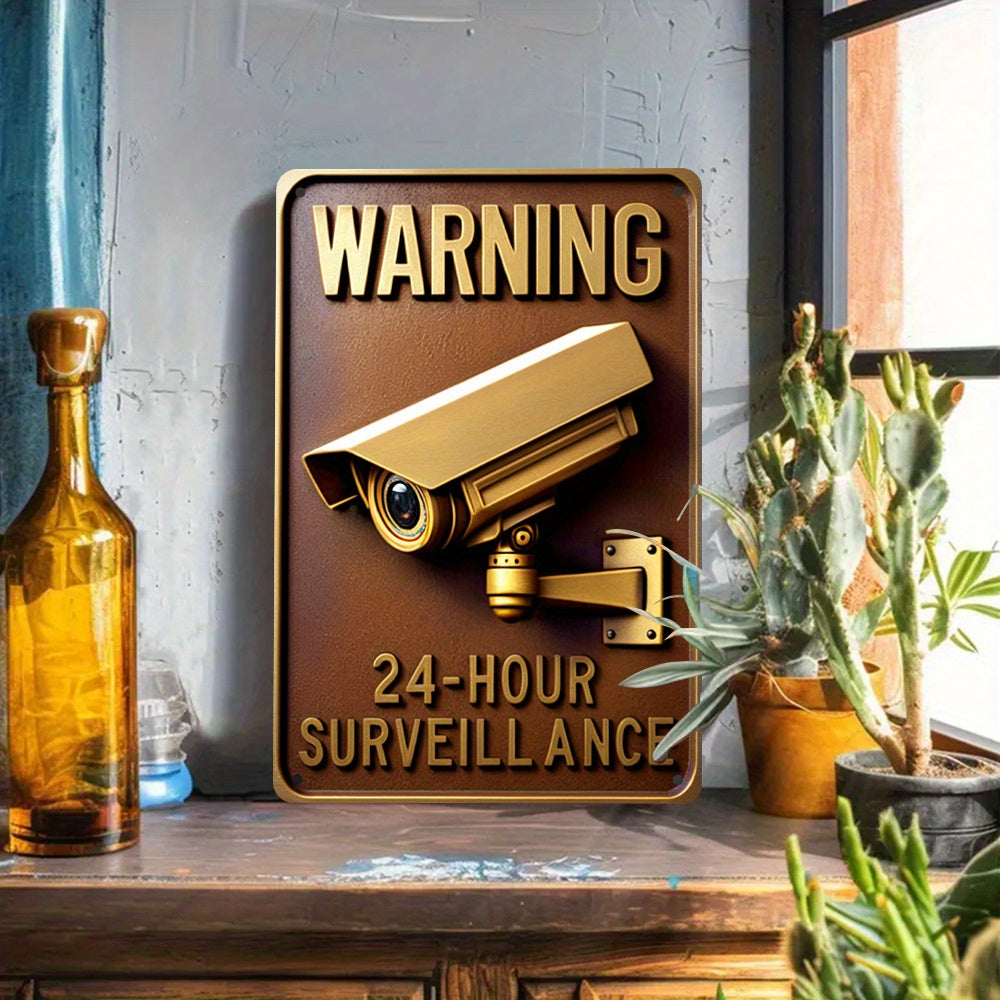 24-Hour Surveillance Warning Sign Made of Durable Iron Wall Decor for Home or Business