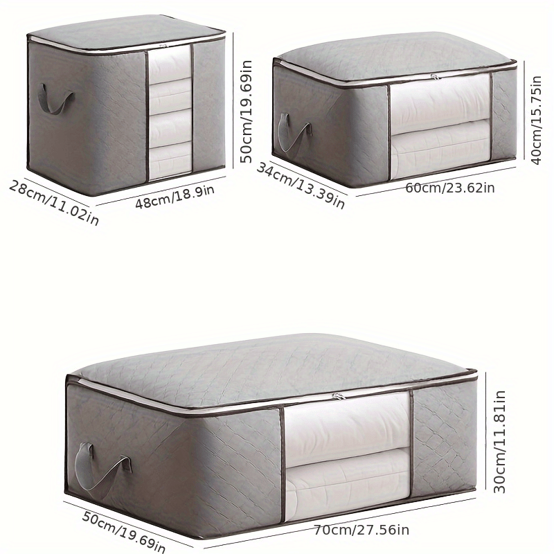 Gray Large Foldable Storage Bag with Handles for Clothing Bedding and Toys