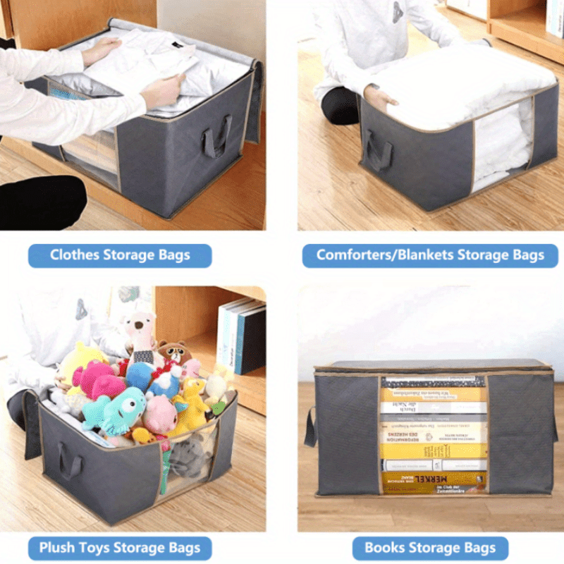 Gray Large Foldable Storage Bag with Handles for Clothing Bedding and Toys