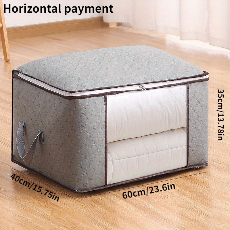Gray Large Foldable Storage Bag with Handles for Clothing Bedding and Toys