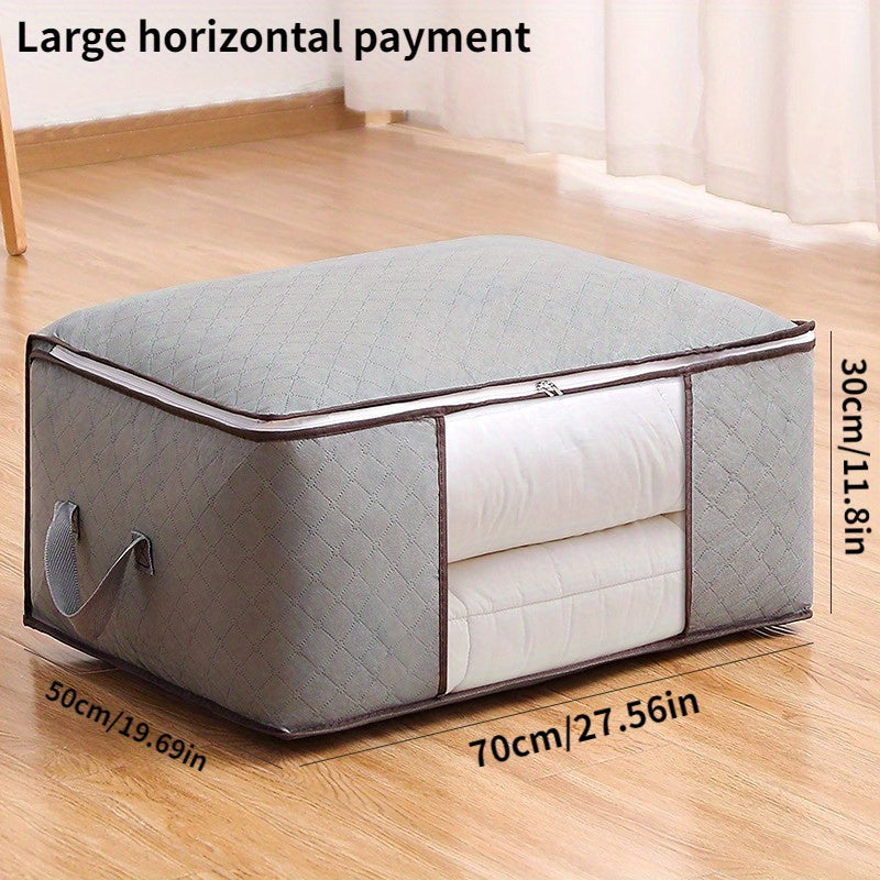 Gray Large Foldable Storage Bag with Handles for Clothing Bedding and Toys