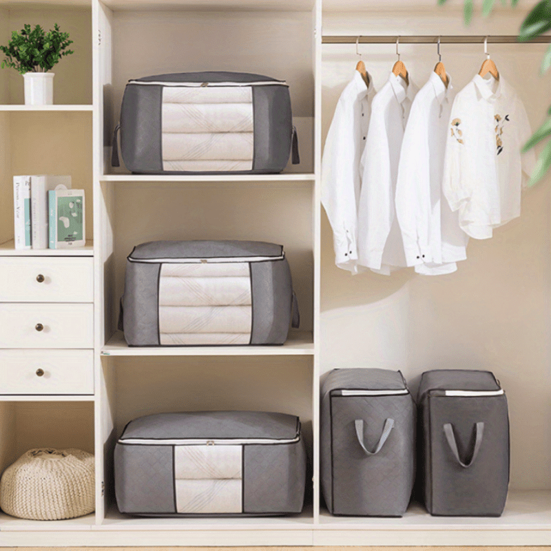 Gray Large Foldable Storage Bag with Handles for Clothing Bedding and Toys