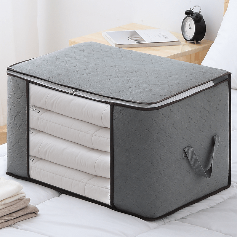 Gray Large Foldable Storage Bag with Handles for Clothing Bedding and Toys