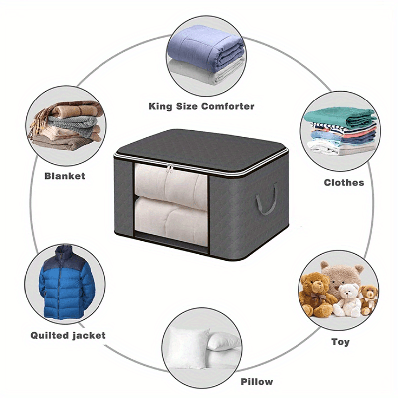 Gray Large Foldable Storage Bag with Handles for Clothing Bedding and Toys