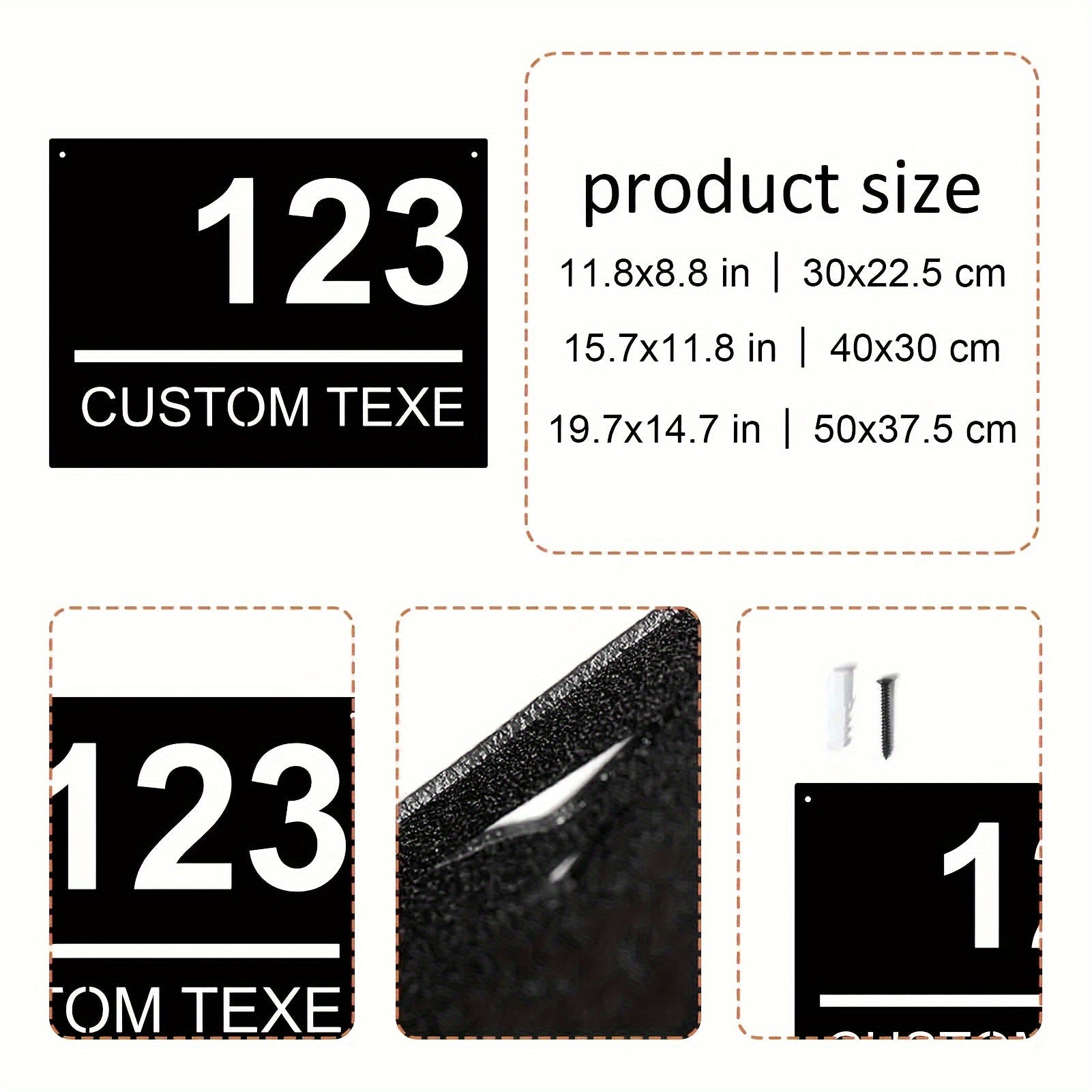 Customizable Metal Address Plaque Sturdy Iron House Number Sign Personalized Door Hanger Black