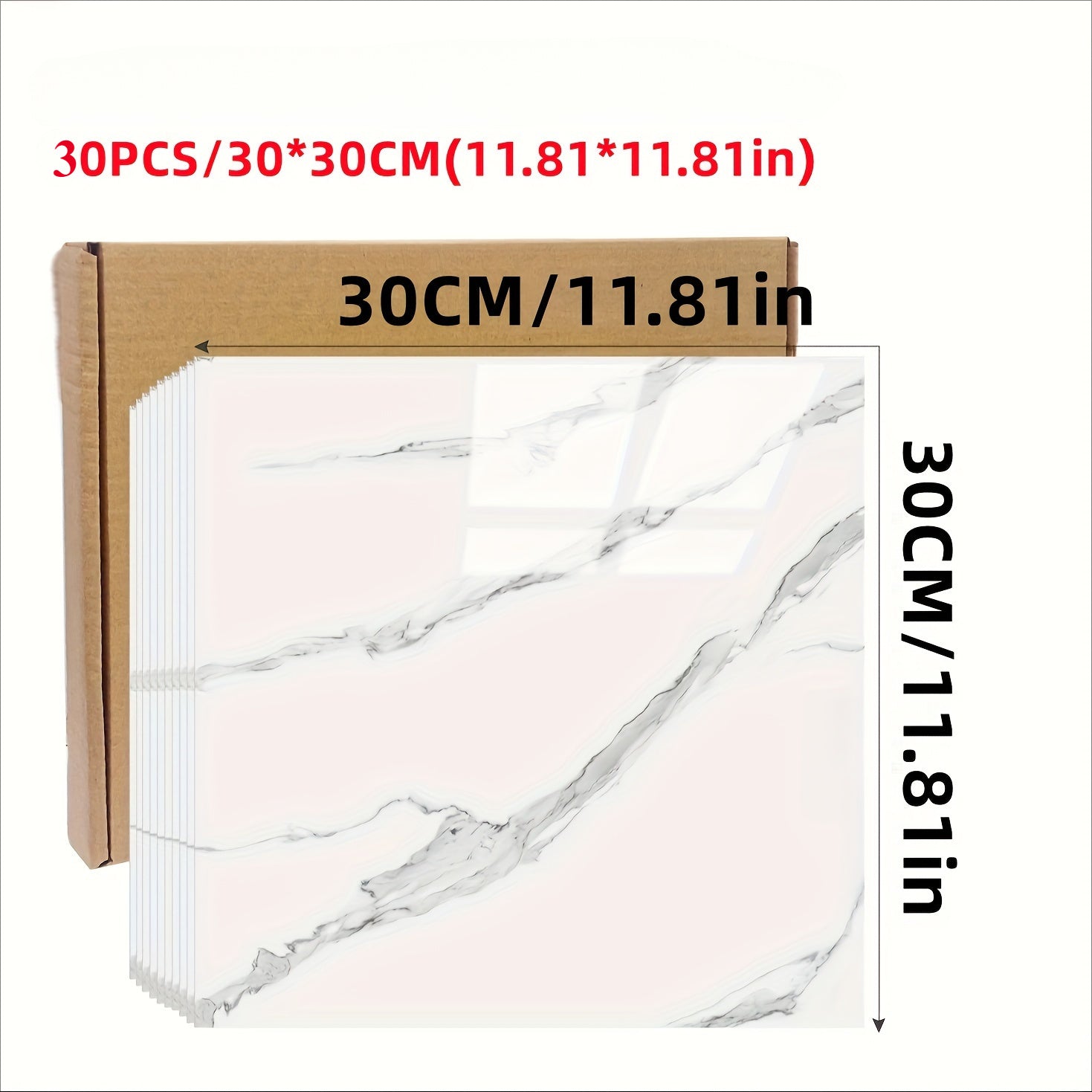 Self-Adhesive Faux Marble Wall Stickers Waterproof for Kitchen Bathroom Set of 30