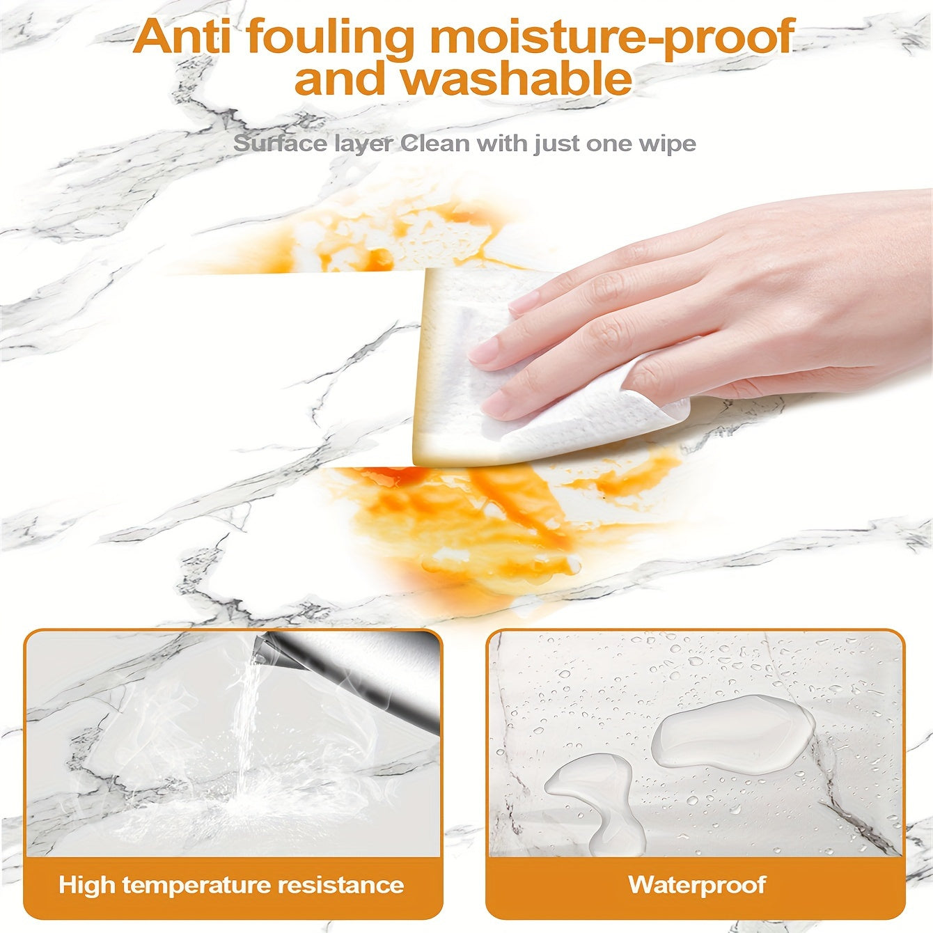 Self-Adhesive Faux Marble Wall Stickers Waterproof for Kitchen Bathroom Set of 30