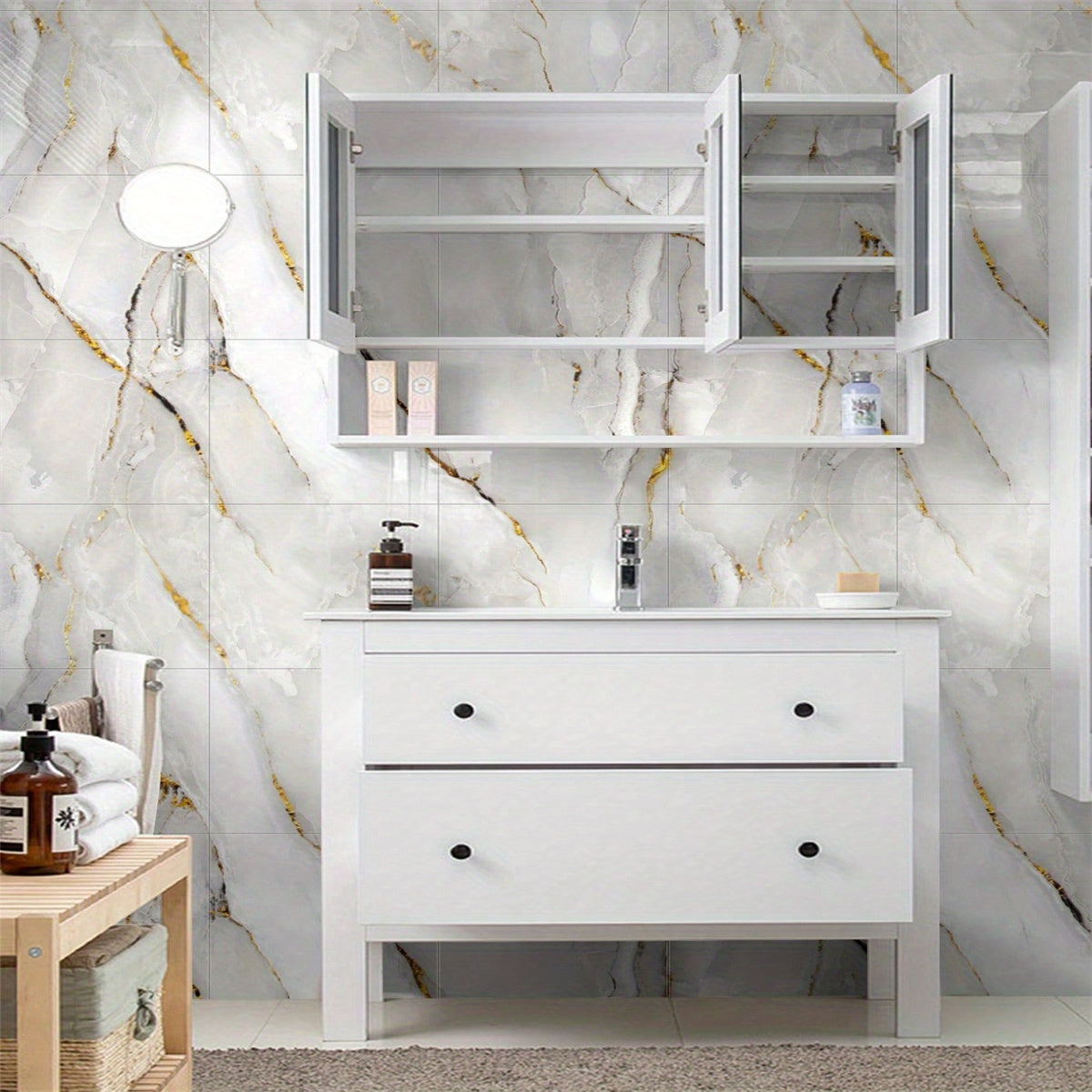 Self-Adhesive Faux Marble Wall Stickers Waterproof for Kitchen Bathroom Set of 30