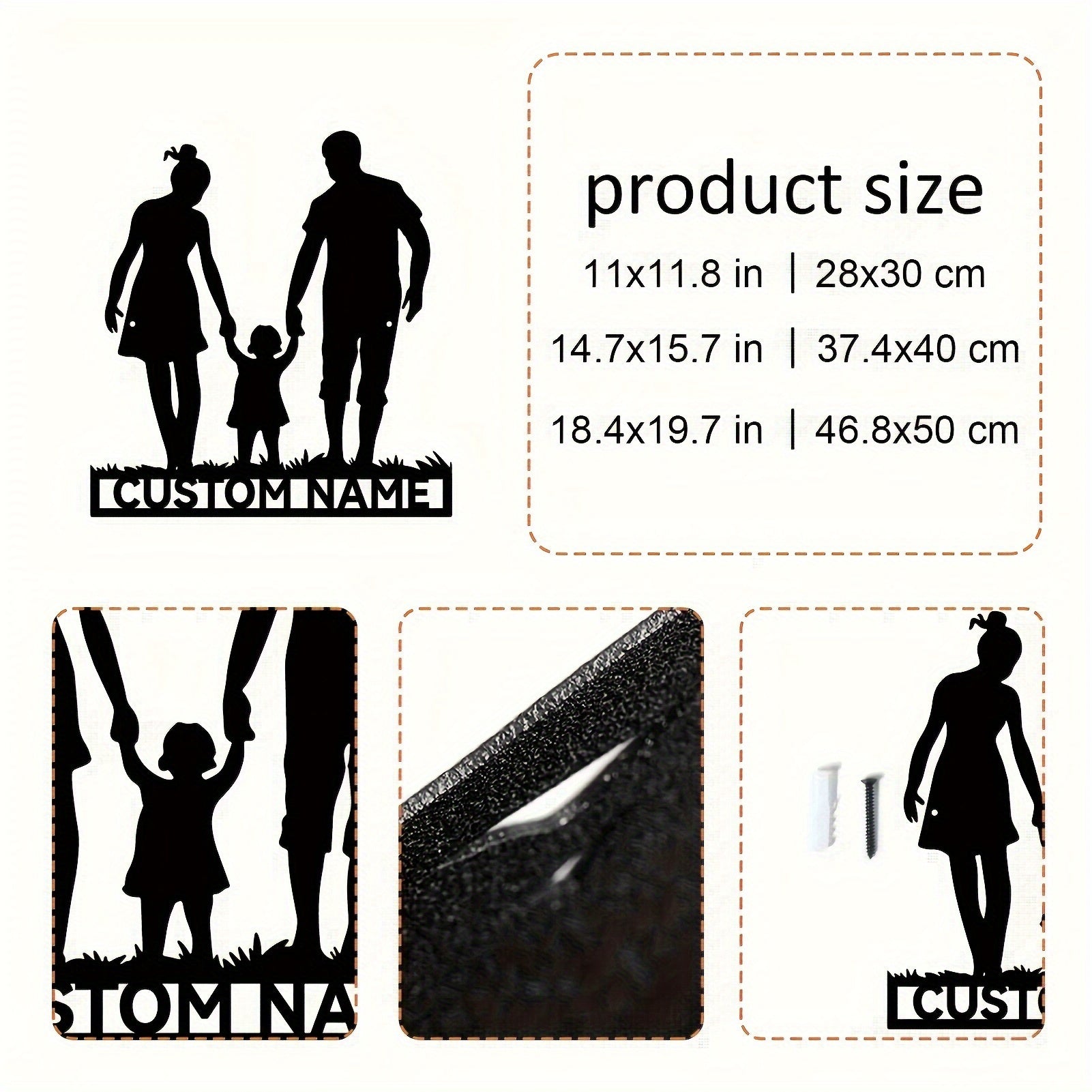 Personalized Black Iron Monogram Wall Art Family Silhouette for Home Decor