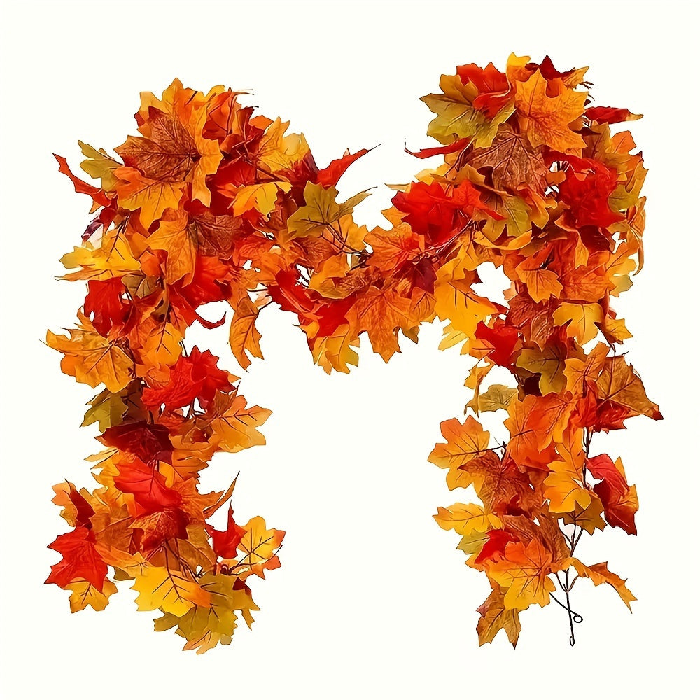 Festive Autumn Leaf Wreath Artificial Maple Red Ivy Garland for Home Garden Decor