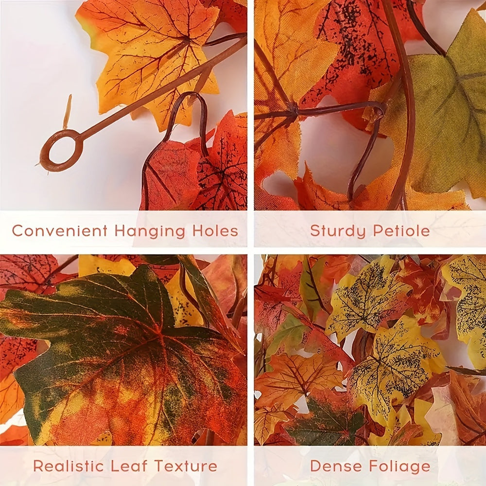 Festive Autumn Leaf Wreath Artificial Maple Red Ivy Garland for Home Garden Decor