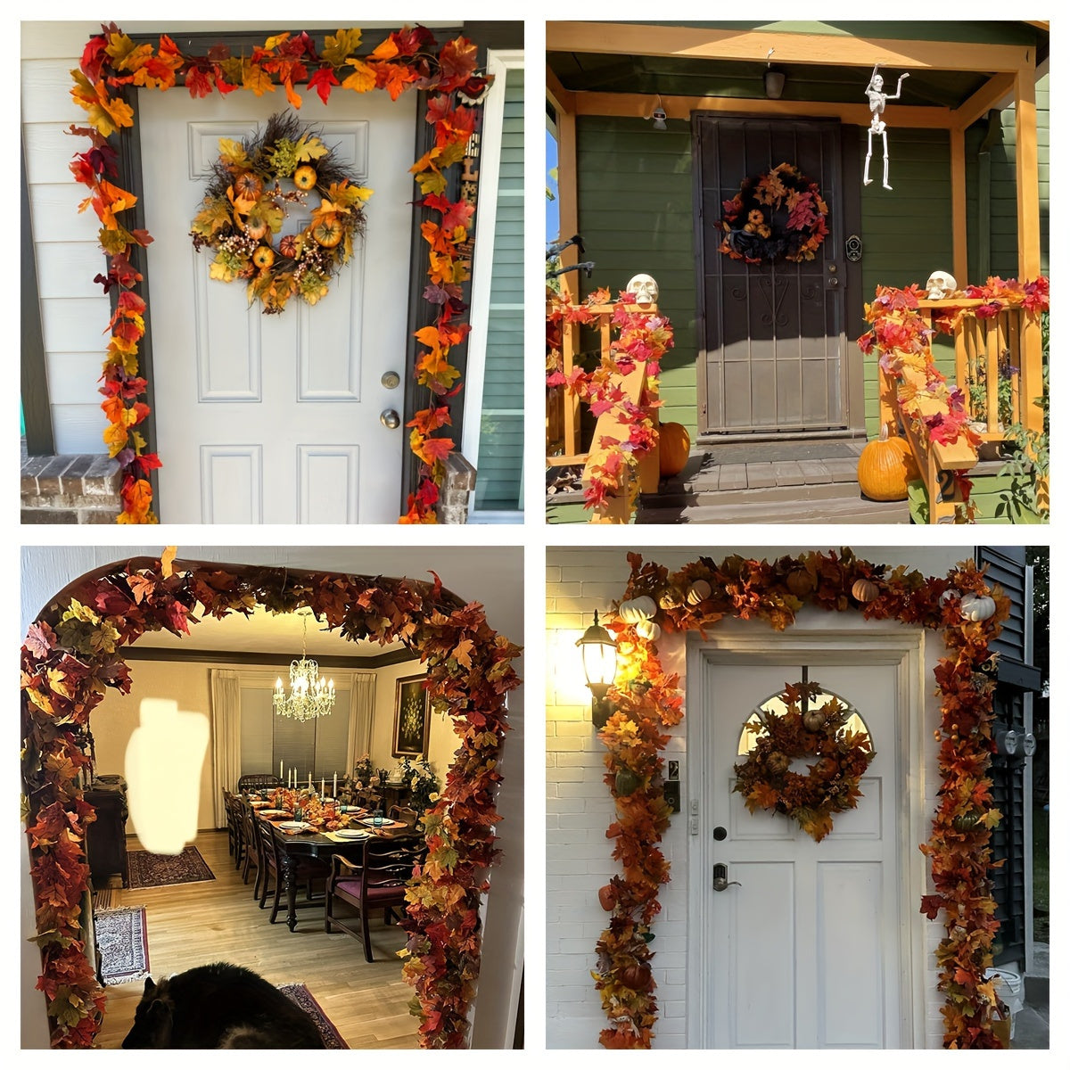 Festive Autumn Leaf Wreath Artificial Maple Red Ivy Garland for Home Garden Decor