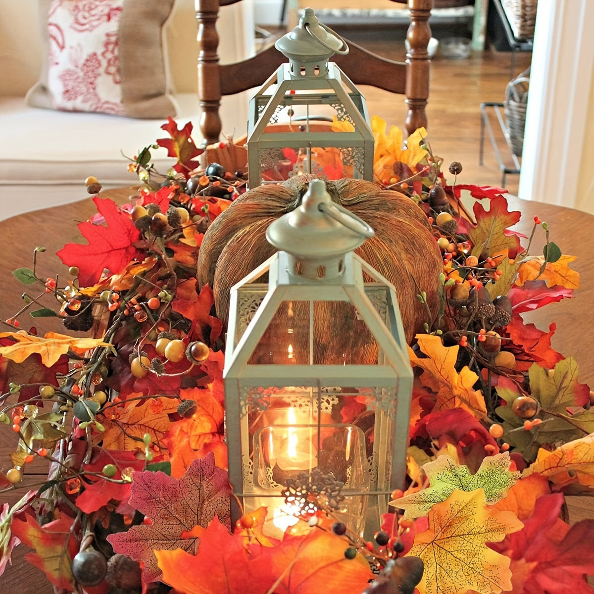 Festive Autumn Leaf Wreath Artificial Maple Red Ivy Garland for Home Garden Decor