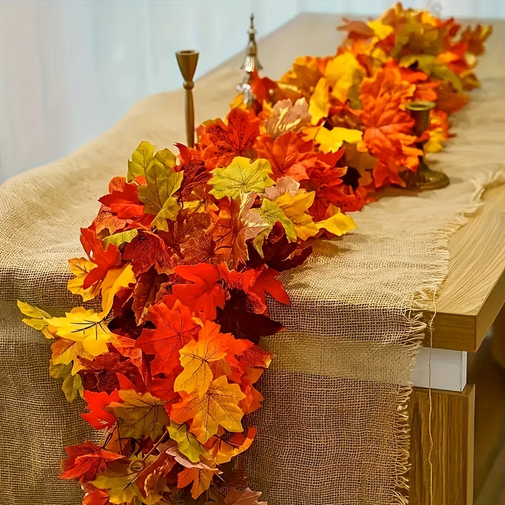 Festive Autumn Leaf Wreath Artificial Maple Red Ivy Garland for Home Garden Decor