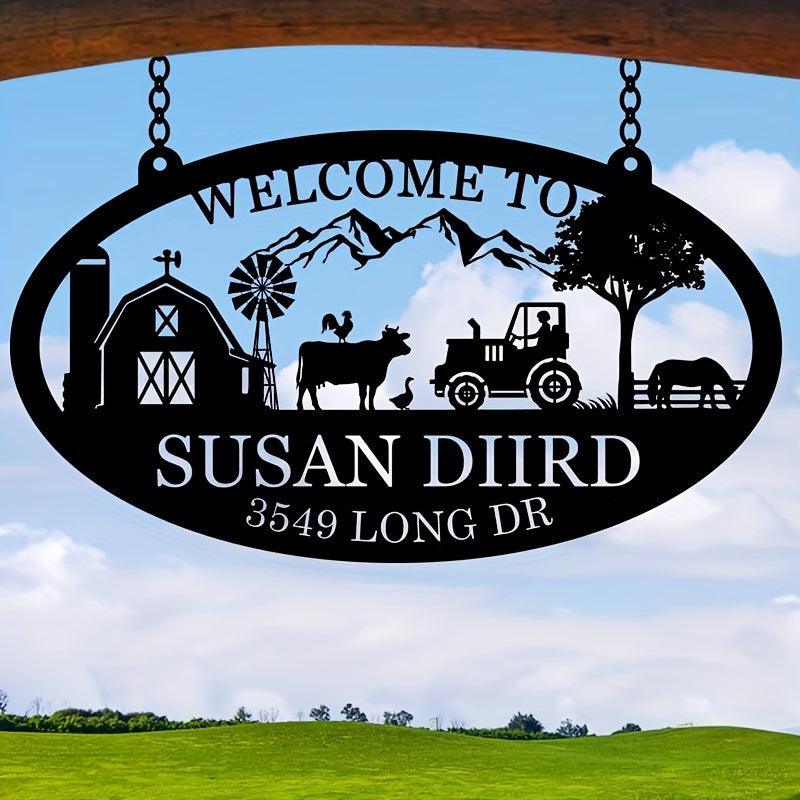 Shaxsiylashtirilgan Qora Metall Fermer Uyi Belgisi Ot va Fermerlik Elementlari bilan - Tashqi, Darvoza yoki Uy Devori Dekoriga Moslashtirilgan - Qishloq Hayoti Uchun Mukammal Sovg'a