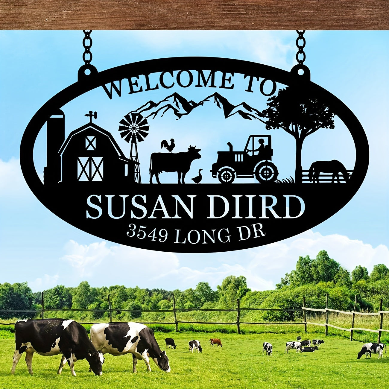 Shaxsiylashtirilgan Qora Metall Fermer Uyi Belgisi Ot va Fermerlik Elementlari bilan - Tashqi, Darvoza yoki Uy Devori Dekoriga Moslashtirilgan - Qishloq Hayoti Uchun Mukammal Sovg'a