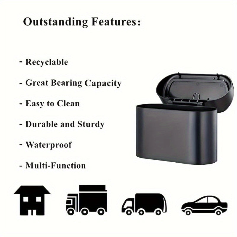 Compact Leak-Proof Car Trash Can with Lid, Hanging Design, Easy Clean