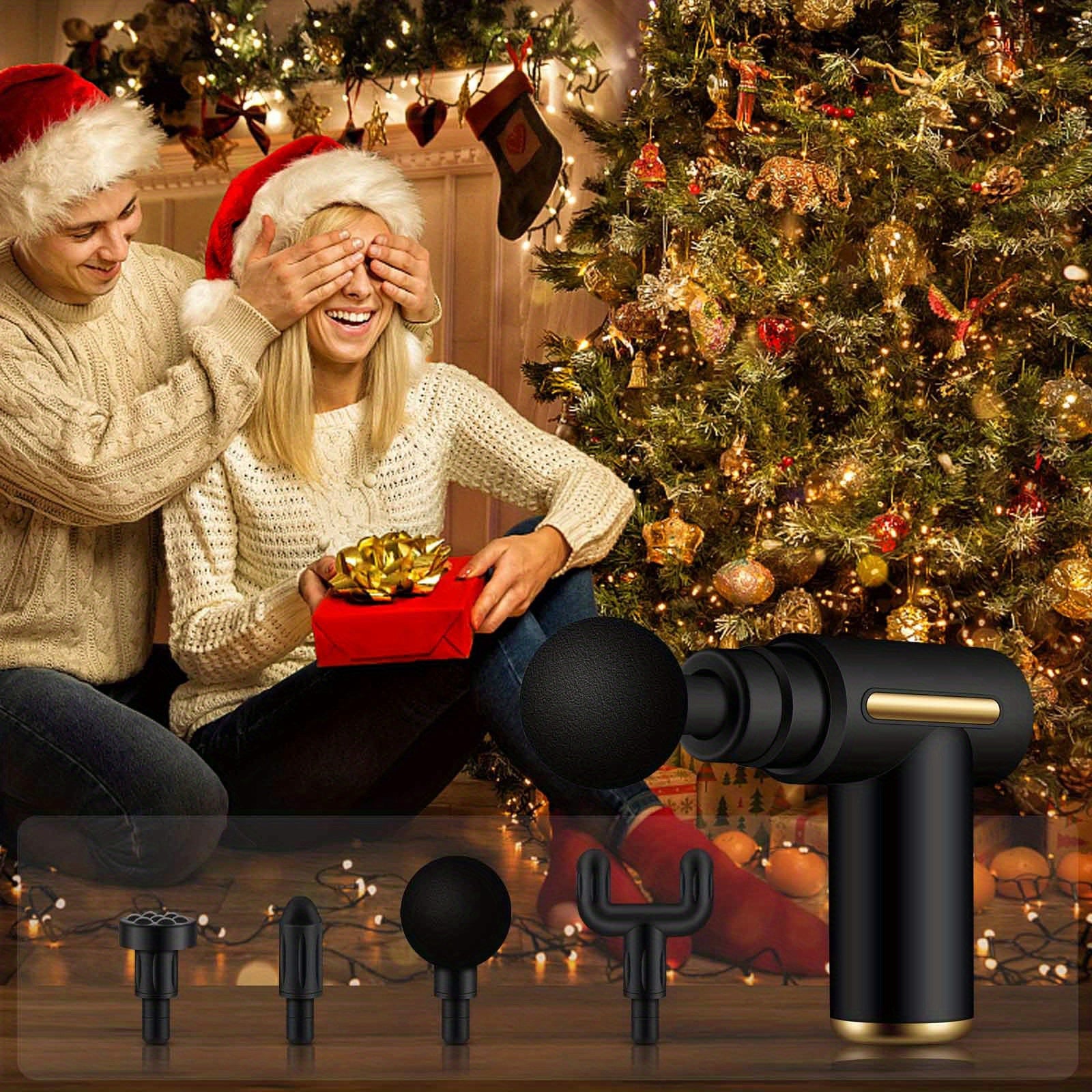 Portable Body Massage Gun with LED Screen 4 Replaceable Heads Rechargeable 1200mAh Battery Black Gold