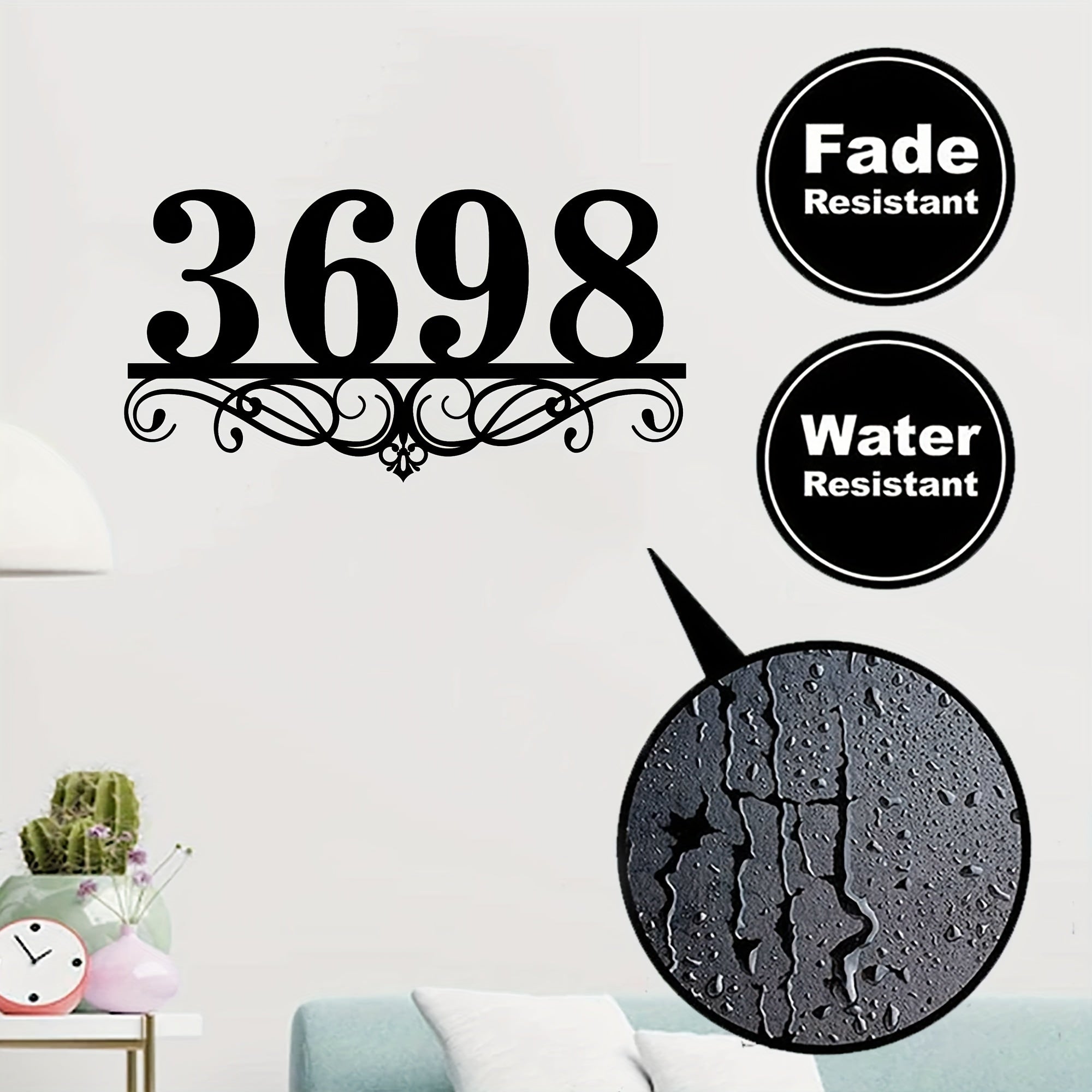 Black Iron House Number Sign Weatherproof Rust-Resistant Outdoor Plaque for Lawn Garden