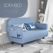 Blue Multifunctional Sofa Bed with Foldable Design Linen Fabric for Home Office Guest Room