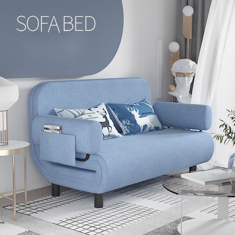 Blue Multifunctional Sofa Bed with Foldable Design Linen Fabric for Home Office Guest Room