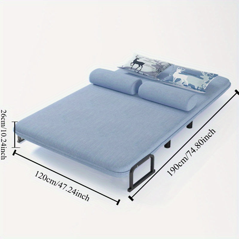 Blue Multifunctional Sofa Bed with Foldable Design Linen Fabric for Home Office Guest Room