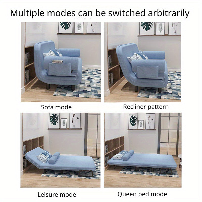 Blue Multifunctional Sofa Bed with Foldable Design Linen Fabric for Home Office Guest Room