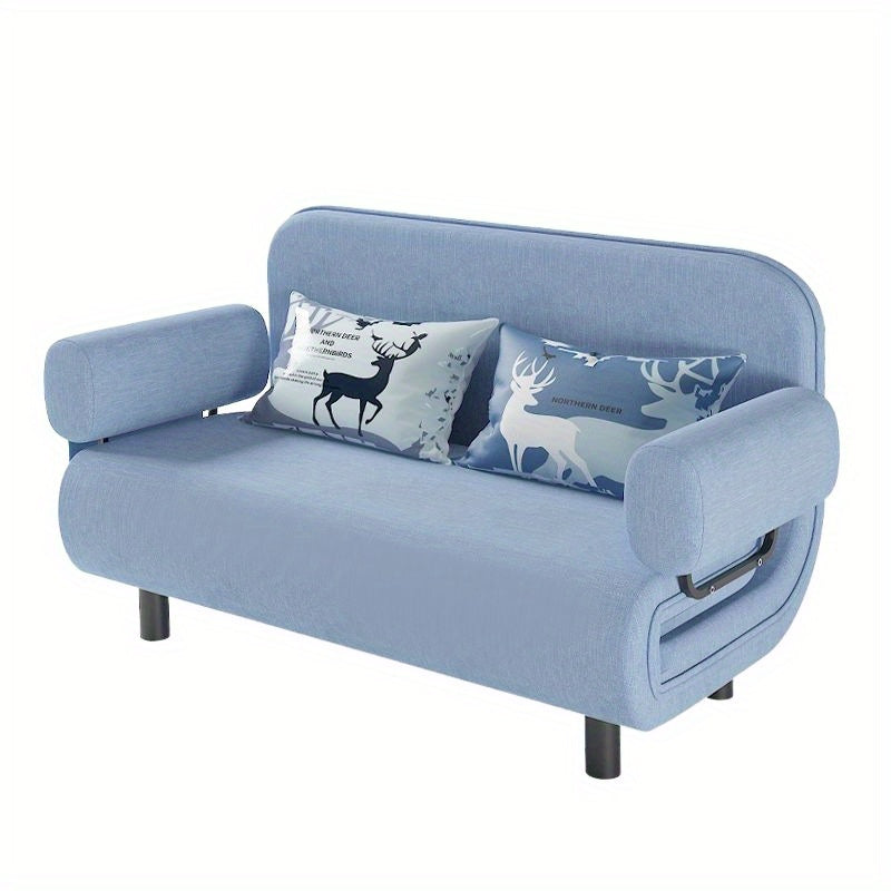 Blue Multifunctional Sofa Bed with Foldable Design Linen Fabric for Home Office Guest Room
