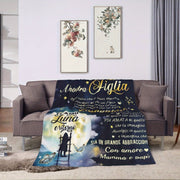 Cozy Navy Blue Flannel Throw Blanket for Women with Gold Message