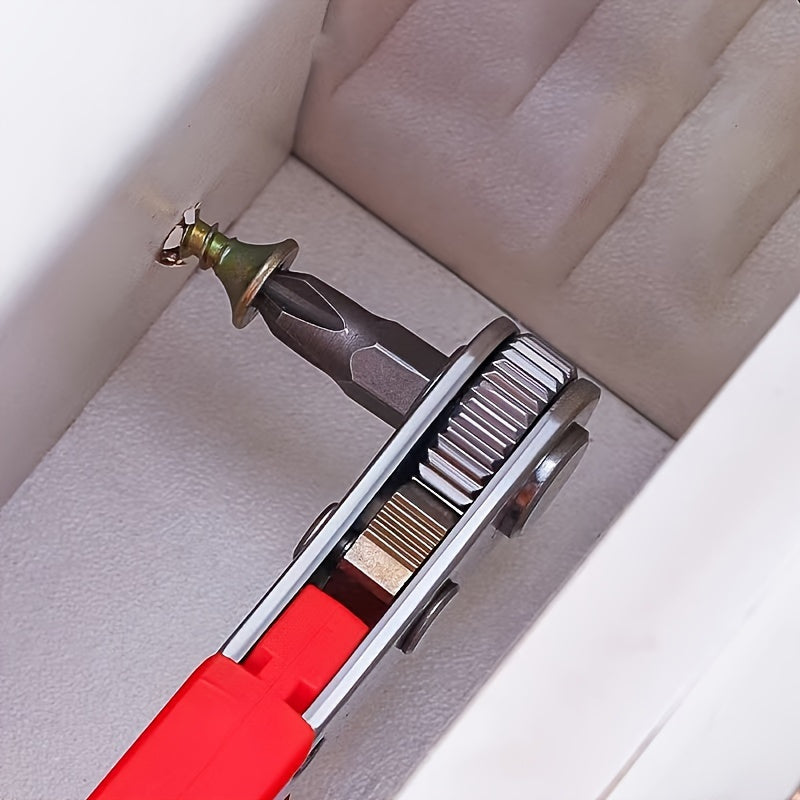 Red Metal Flat and Dome Head Ratchet Screwdriver with Non-Slip Grip