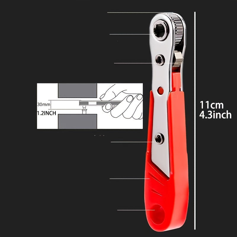 Red Metal Flat and Dome Head Ratchet Screwdriver with Non-Slip Grip