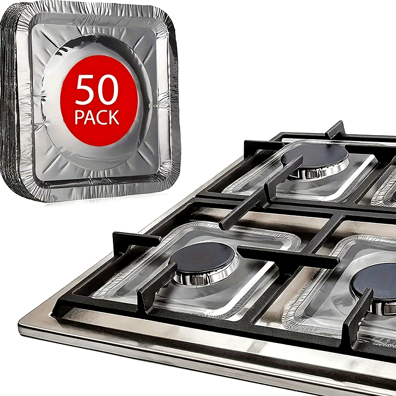 Set of 50 Square Aluminum Gas Stove Liners 21.59cm Heat-Resistant Protector Pads
