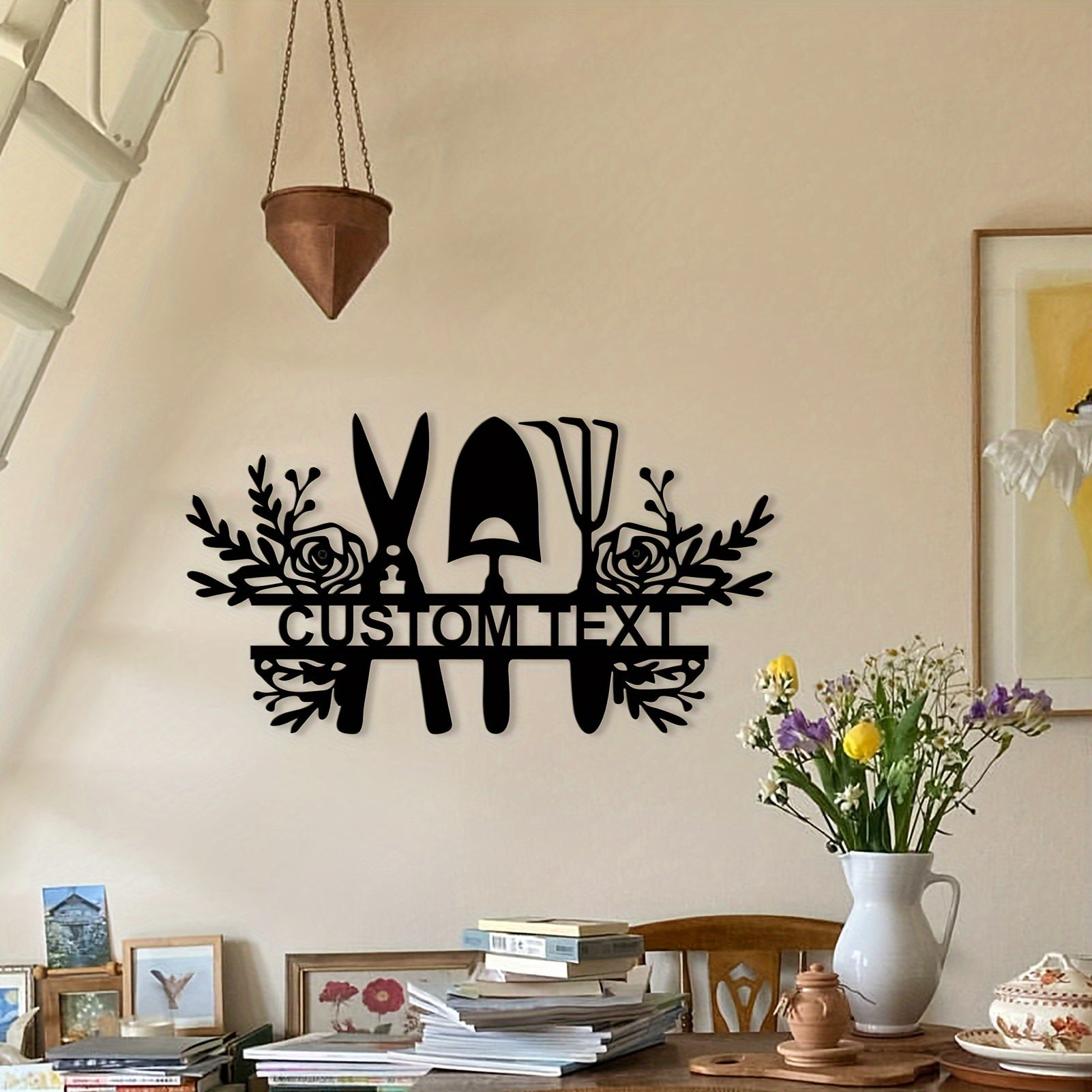 "Shaxsiylashtirilgan Monetning Bog'i Metall Devor San'ati bilan Joyingizni Yaxshilang - Ichki va Tashqi Bezak uchun Qo'l Bilan Yasalgan Rustik Qora Temir Gul Haykali"