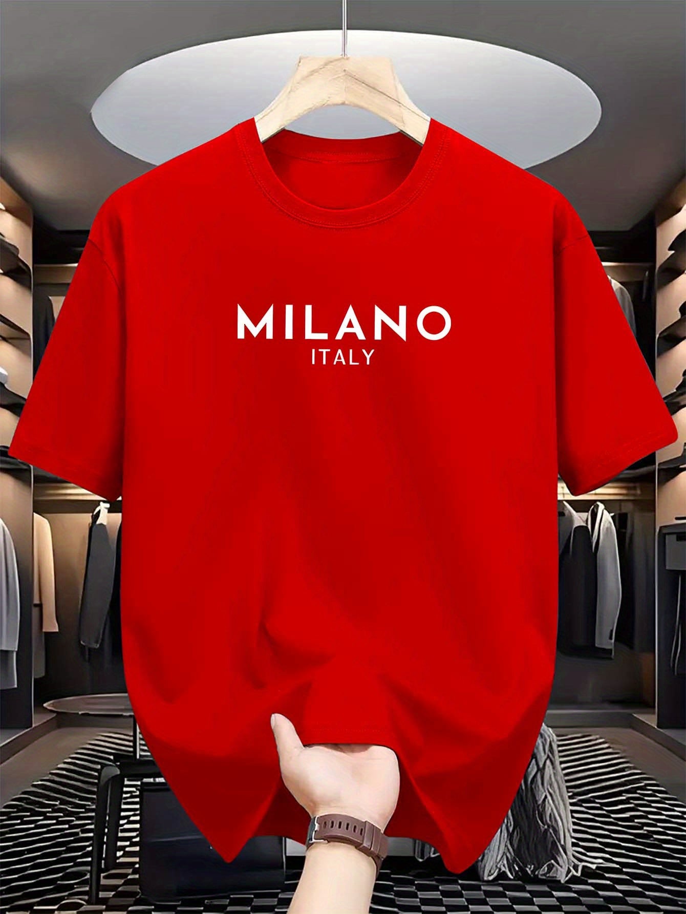 Erkaklar uchun Milano Italiya printli futbolka, polyester to'qima bilan tasodifiy krujka yengli tee, yozgi qisqa yengli yuqori, cho'ziluvchan, kattalar uchun zamonaviy oddiy kesim.